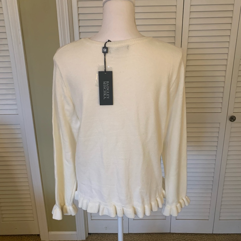 Badgley Mischka Embellished Cream Cardigan with Ruffle Trim Size XL NWT - Picture 3 of 14